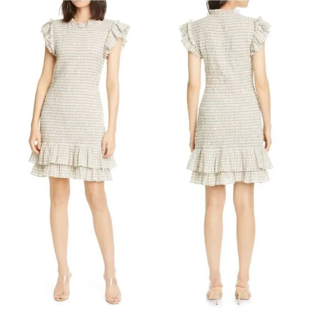 Veronica Beard size 4 Cici Seersucker Smocked Mini Dress Ruffle Hem
